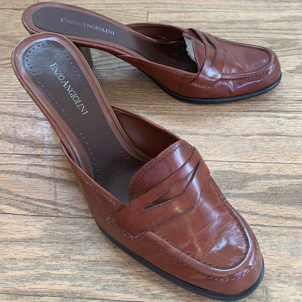 🌟ENZO ANGIOLINI LEATHER STACKED HEEL LOAFERS